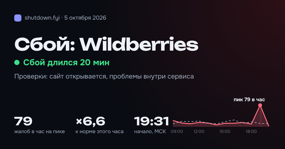 Wildberries: сбой 5 октября 2026, пик 79 жалоб в час