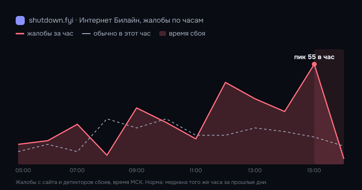 Интернет Билайн: жалобы по часам 7 октября 2026, норма и время сбоя