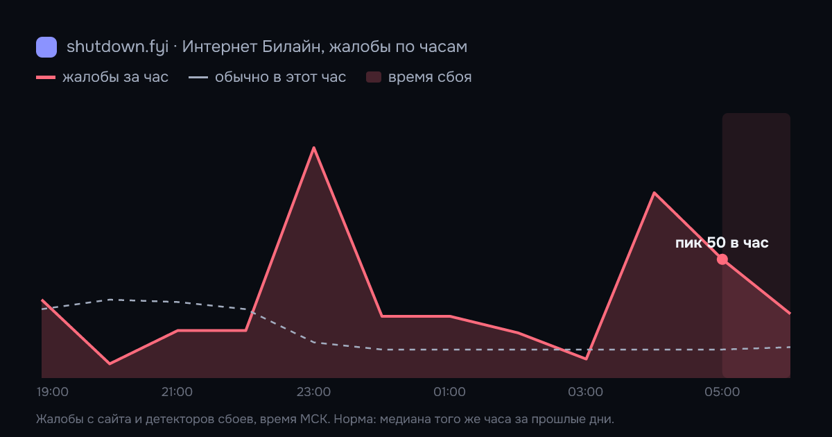 Интернет Билайн: жалобы по часам 14 октября 2026, норма и время сбоя
